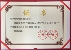 2017年02--中國服務(wù)業(yè)企業(yè)500強（第421名）證書.png